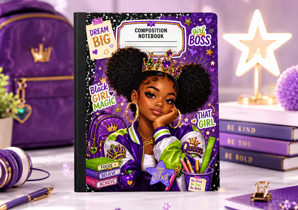 Young Queens™ – Dream Big Queen | Personalized Black Girl Magic Composition Notebook