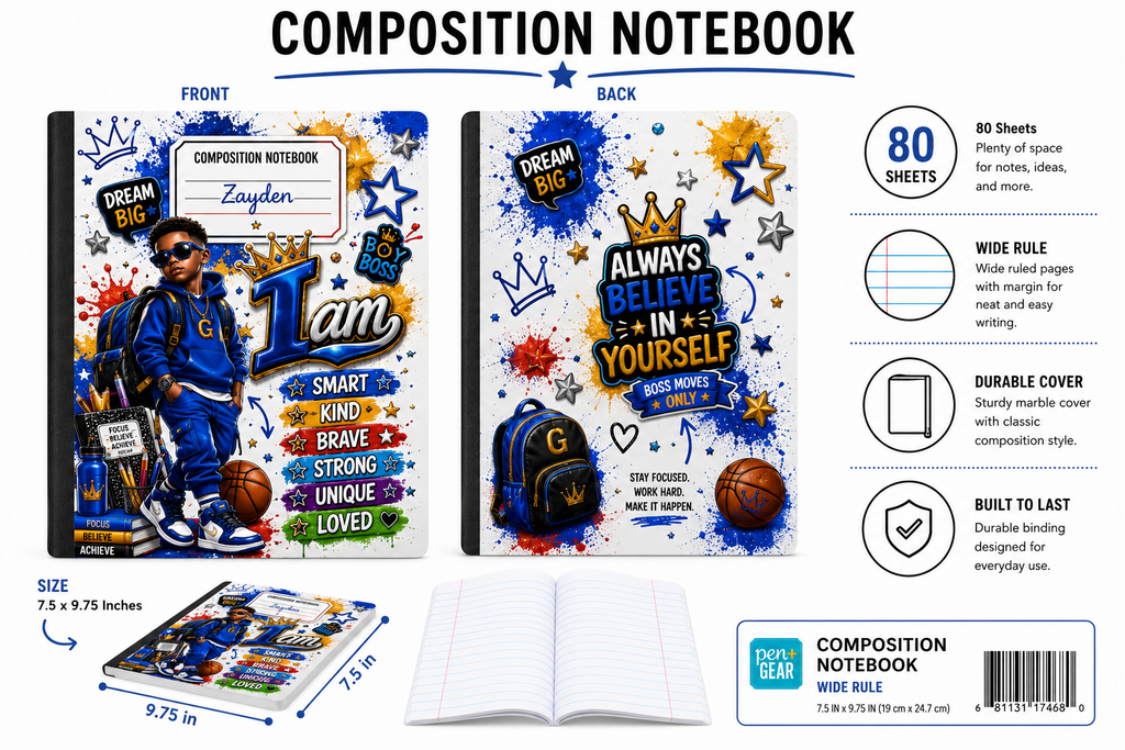 Young Legends™ – Dream Big Legend | Personalized Boy Boss Composition Notebook