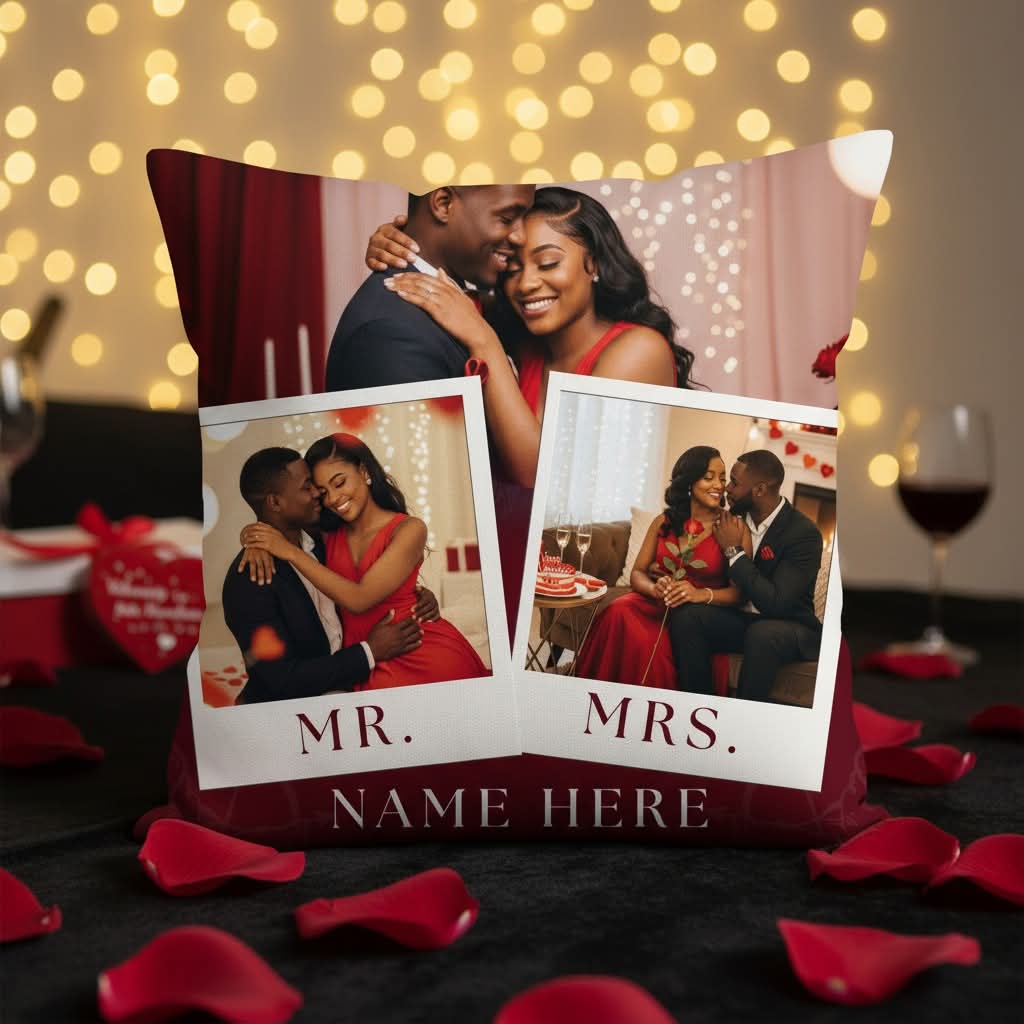 Mr. & Mrs. Hearts Personalized Photo Pillow